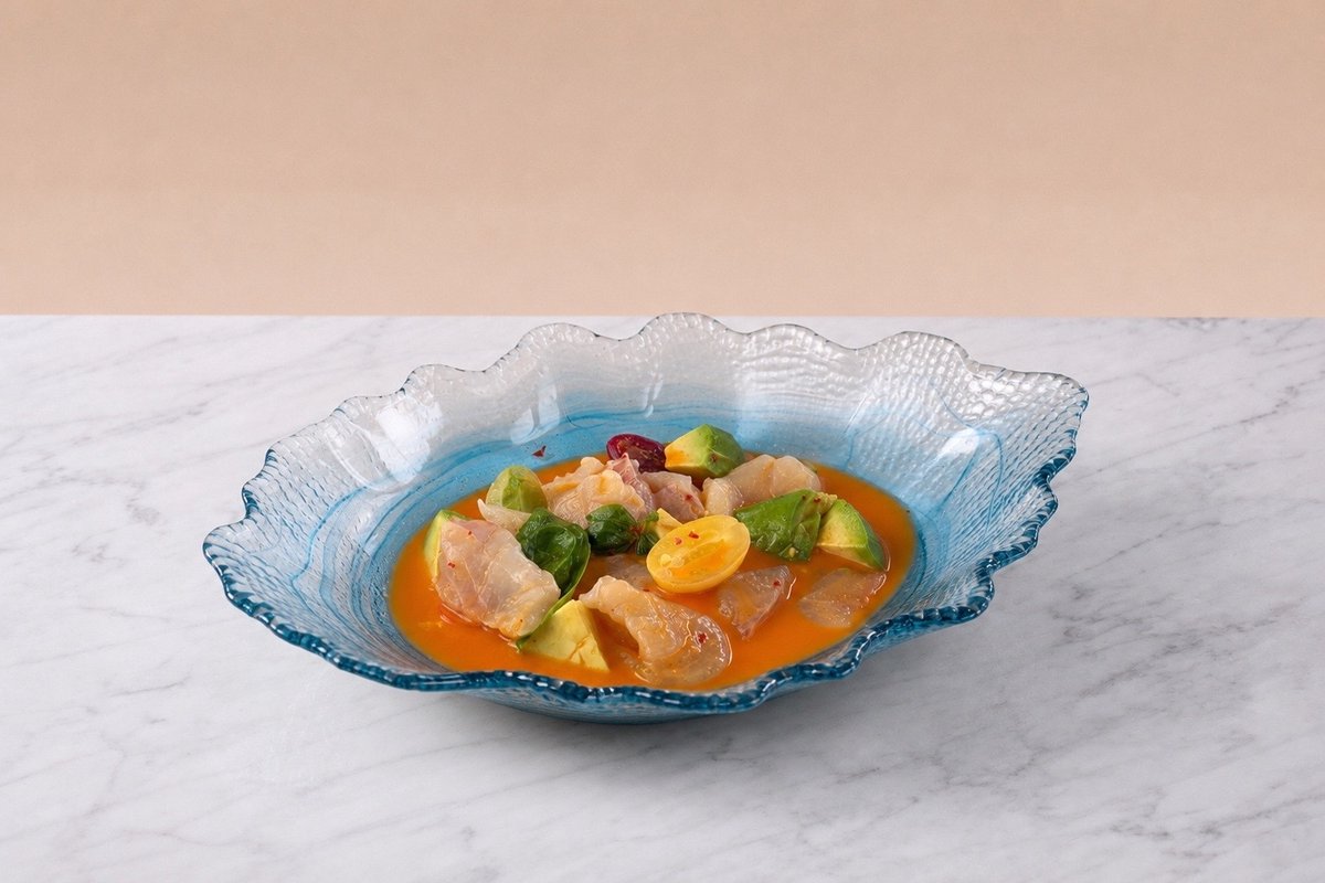 Sea Bass ceviche with passion fruit sauce