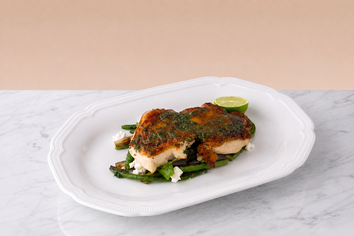 Baby chicken zuccini , mint and feta 