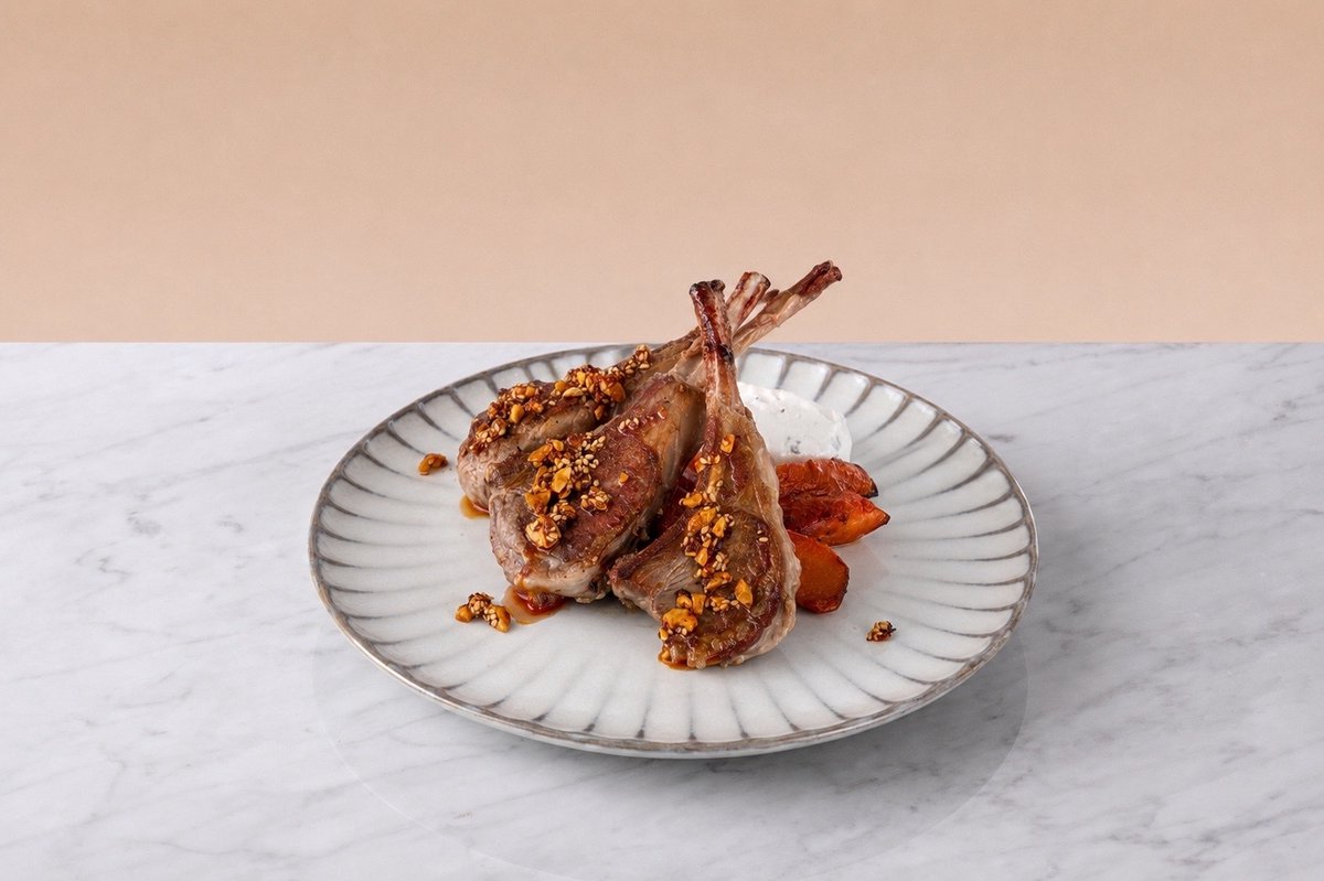 New Zealand lamb rack with carrot and herb labneh