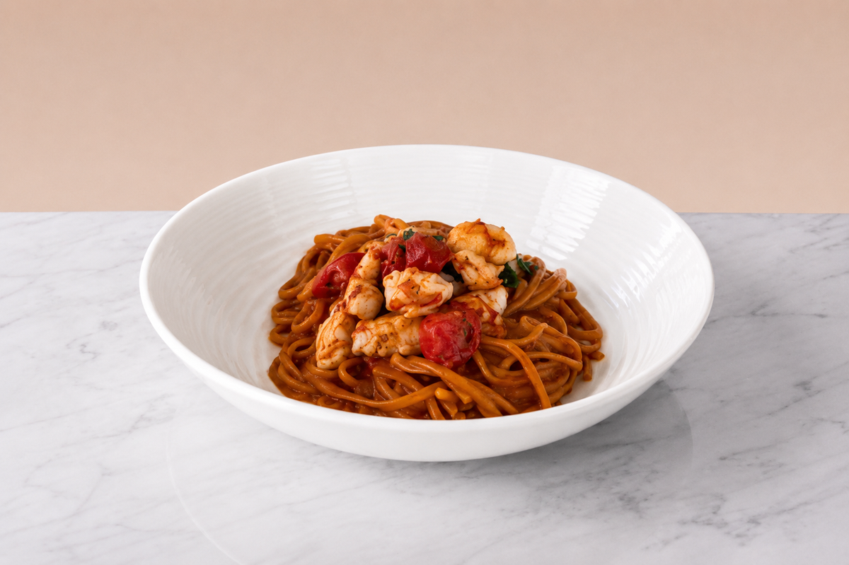 Spaghetti with shrimps and tomato sauce