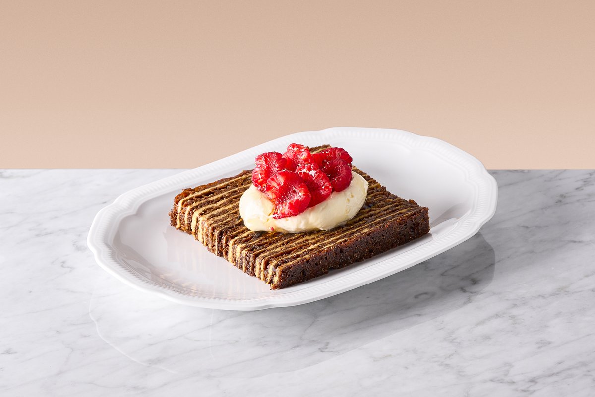 Honey Cake with Yuzu Mascarpone and raspberies