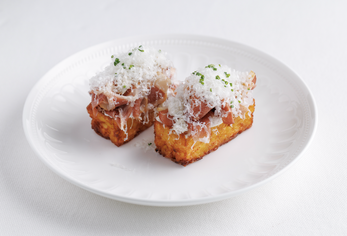 Гратен с вяленой уткой и пекорино